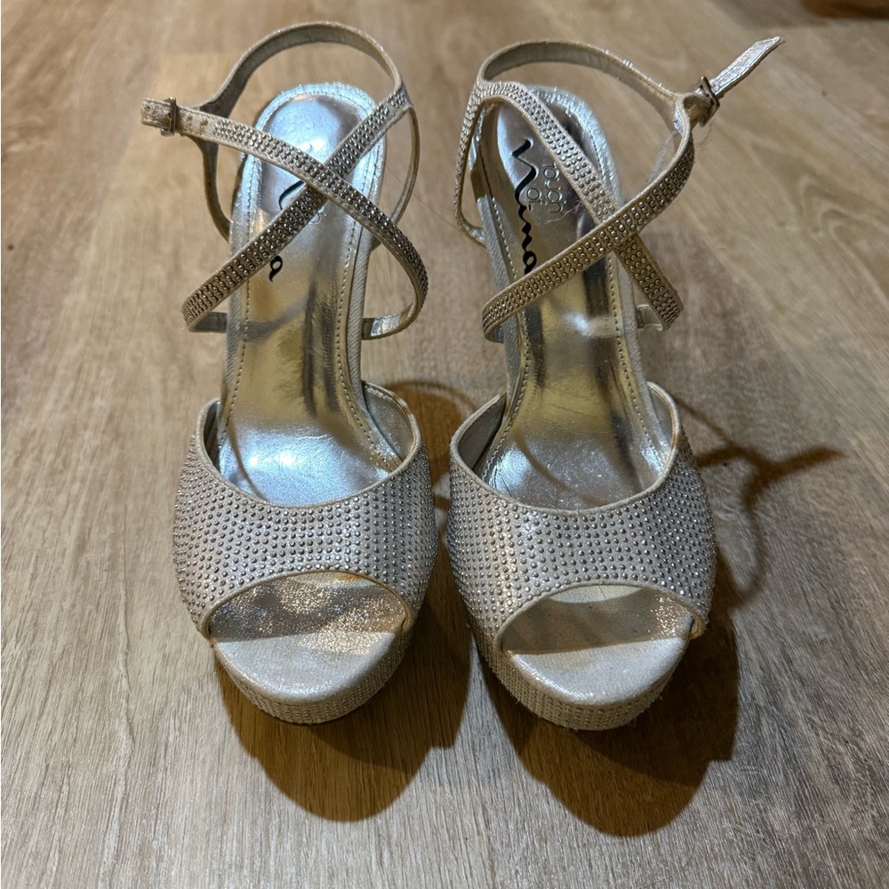 Elegant Silver Strappy Heels